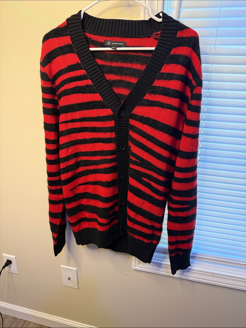 INC International Concepts Red and Black Striped Button Cardigan NWT